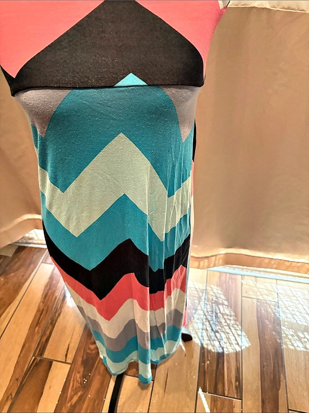 Women's Geometric Maxi Dress in Blue & Black Like New
